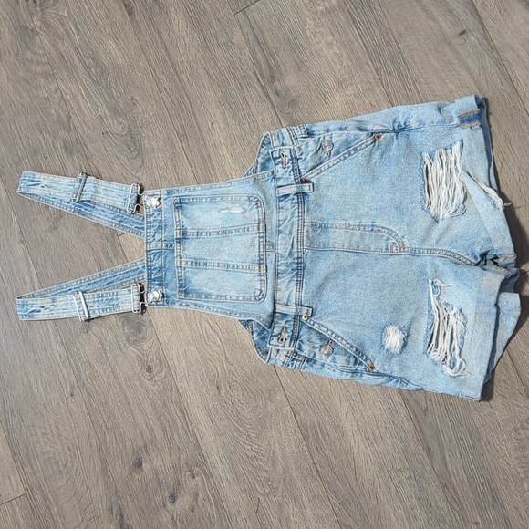 Divided Pants - Divided Light Blue Distressed Denim Short Overalls